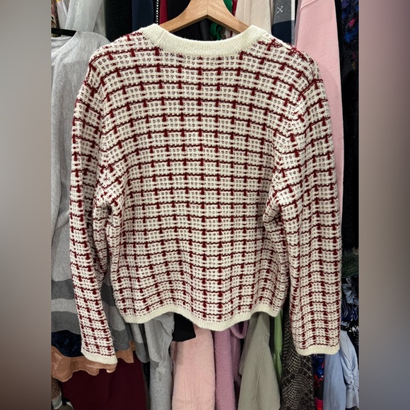 Marled Tweed Style Knit Women's Cream and Red Cardigan - Picture 3 of 7